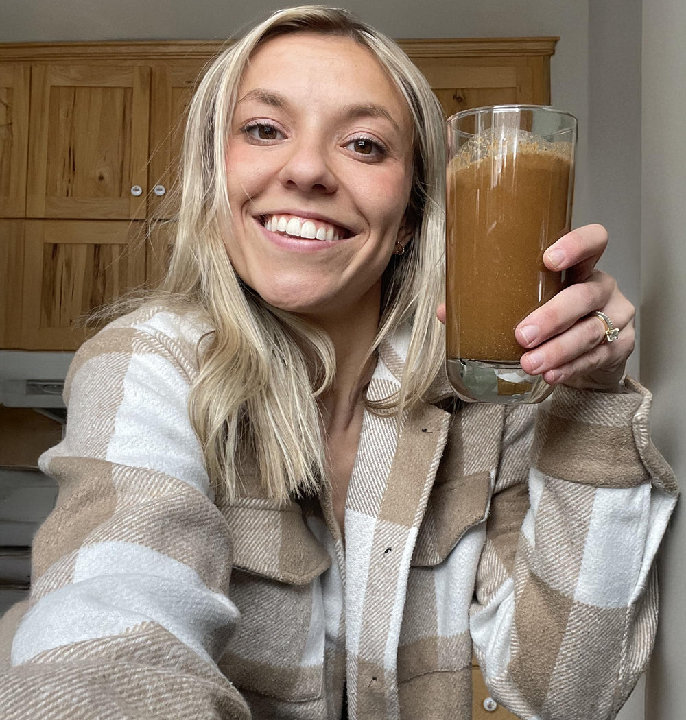 BIOptimizers Mushroom Coffee Alternative hot-cold mix in a mug demonstrates versatile preparation