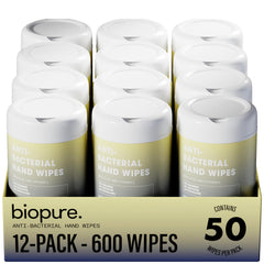 BIOPURE antibacterial hand wipes canister with vanilla scent for on-the-go cleaning