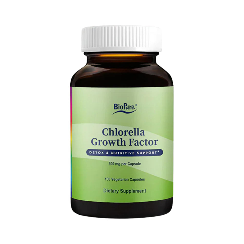BioPure Chlorella CGF capsules in a bottle for daily immune support and gentle detox support.