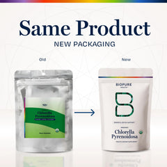 BioPure Chlorella Pyrenoidosa bottle packaging highlighting quality and purity.