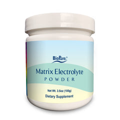 BioPure Matrix Electrolyte Powder jar highlighting minerals for balanced hydration