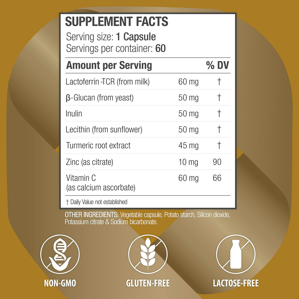 bioQuad Lactoferrin Gold 1.8 capsules for daily immune and gut support.