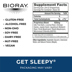 BIORAY Daily Get Sleepy label closeup highlighting organic ingredients for restful nights.