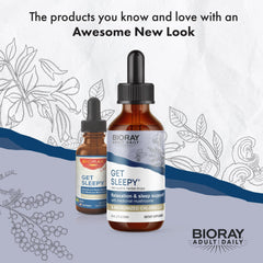 BIORAY Daily Get Sleepy packaging highlights organic, vegan rest support.