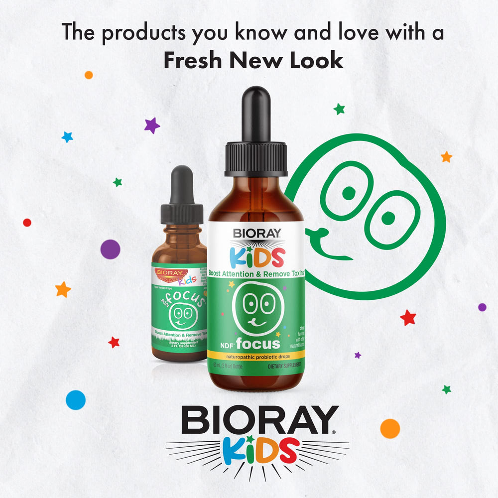 Pouring BIORAY Kids NDF Focus Citrus for steady energy throughout the day.