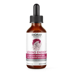 BIORAY Loving Energy bottle front view shows a revitalizing tonic for daily stamina and mood