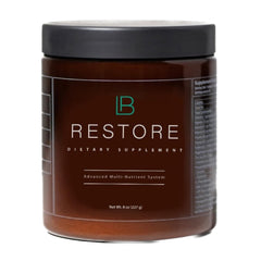 BioRebalance Restore powder tin showing antioxidant blend for daily wellness