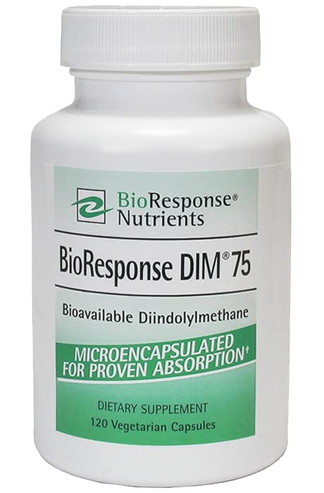 BioResponse DIM 75-75mg capsules, front view, supports hormonal balance.