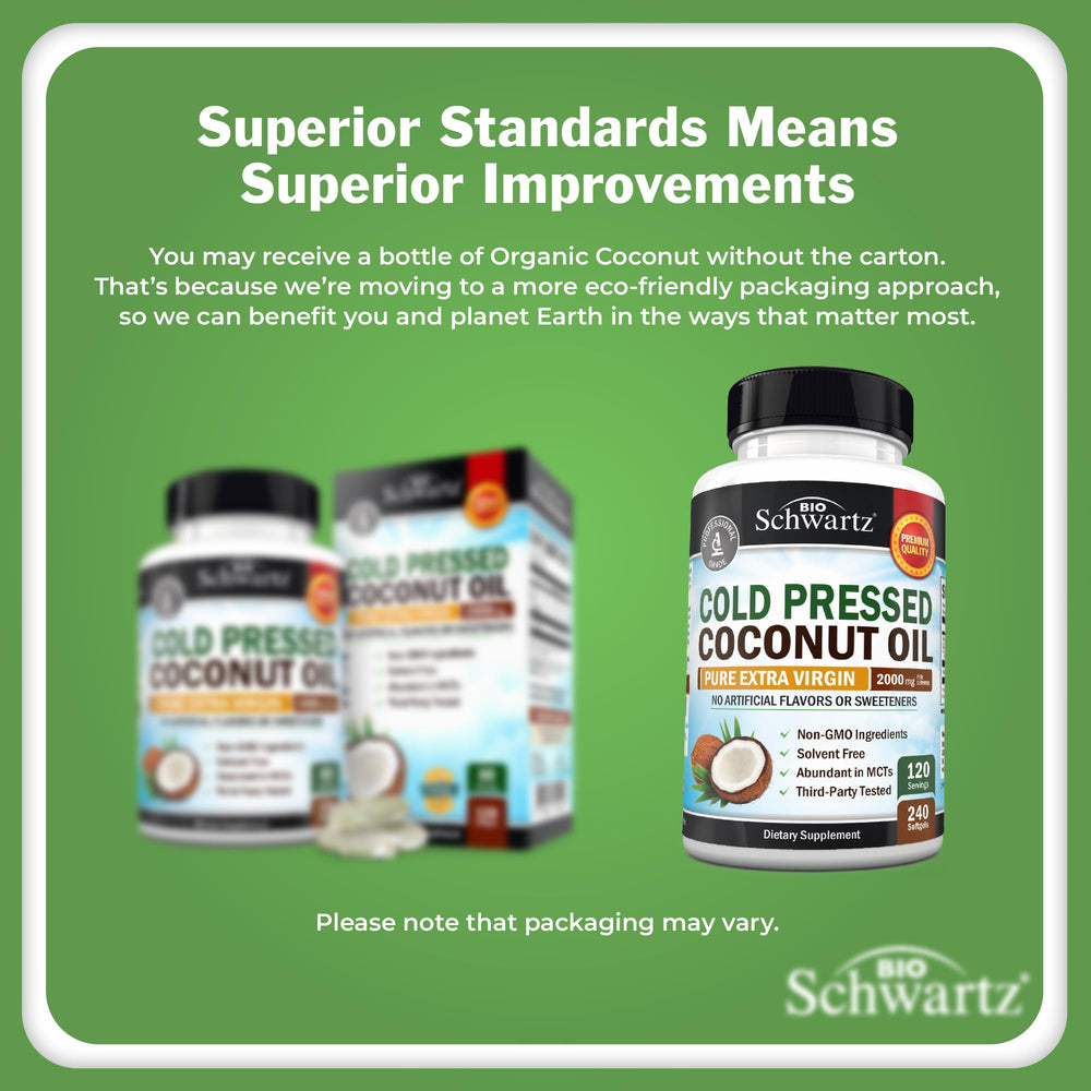 Close-up of BioSchwartz softgels emphasizing purity and unrefined processing.