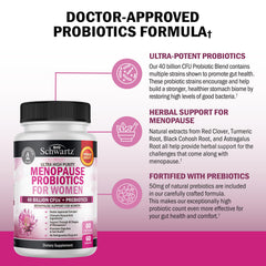 BioSchwartz menopause probiotics ingredient-list closeup includes chasteberry and turmeric