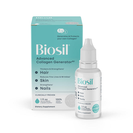 Biosil Collagen Booster dropper bottle demonstrates skin-friendly formula for radiant complexion