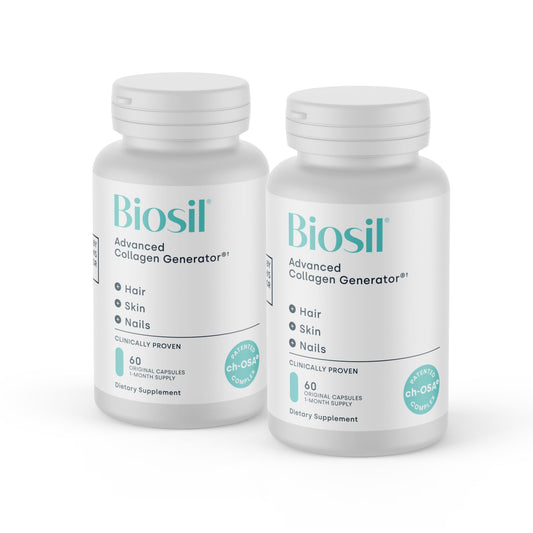 Biosil Collagen Booster packaging front highlighting ch-OSA formula for beauty support