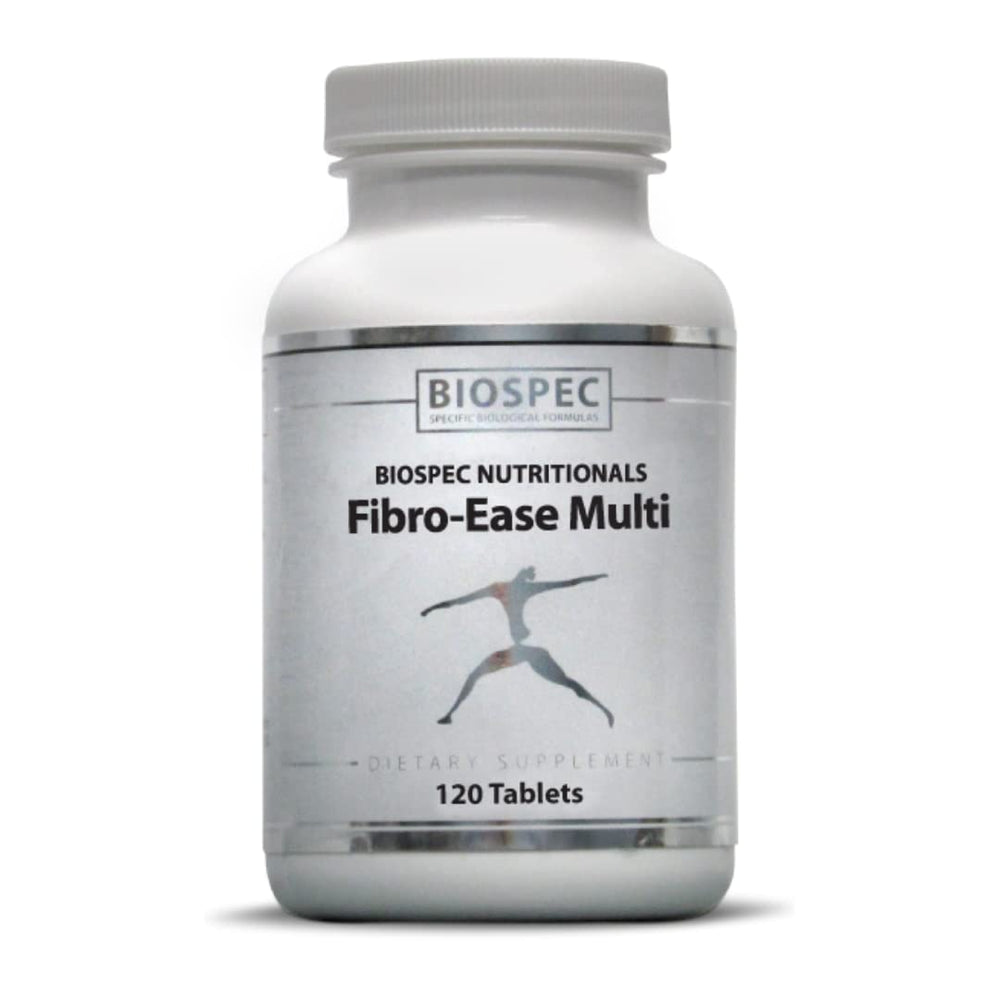 BIOSPEC Nutritionals Fibro-Ease Multi bottle highlights energy-supporting vitamins.