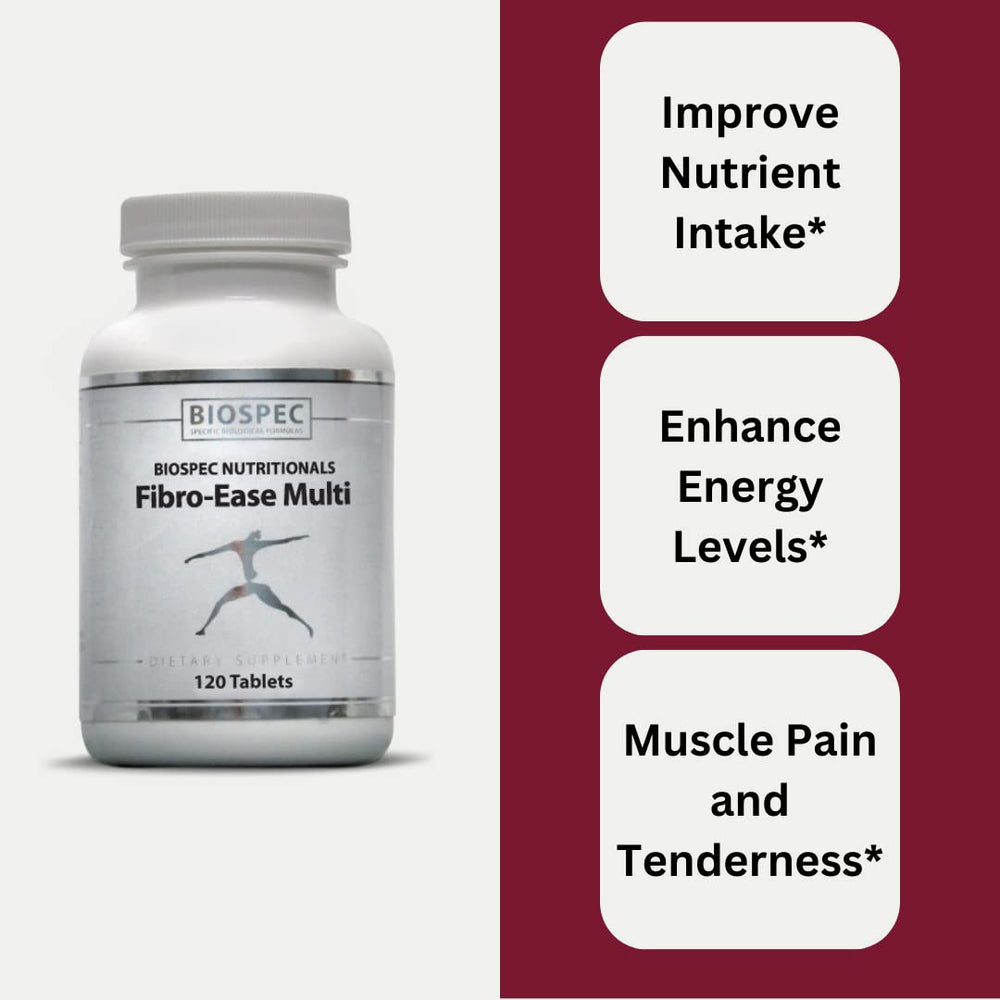 BIOSPEC NUTRITIONALS Fibro-Ease Multi minerals closeup featuring chelated minerals for absorption