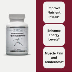 BIOSPEC NUTRITIONALS Fibro-Ease Multi minerals closeup featuring chelated minerals for absorption