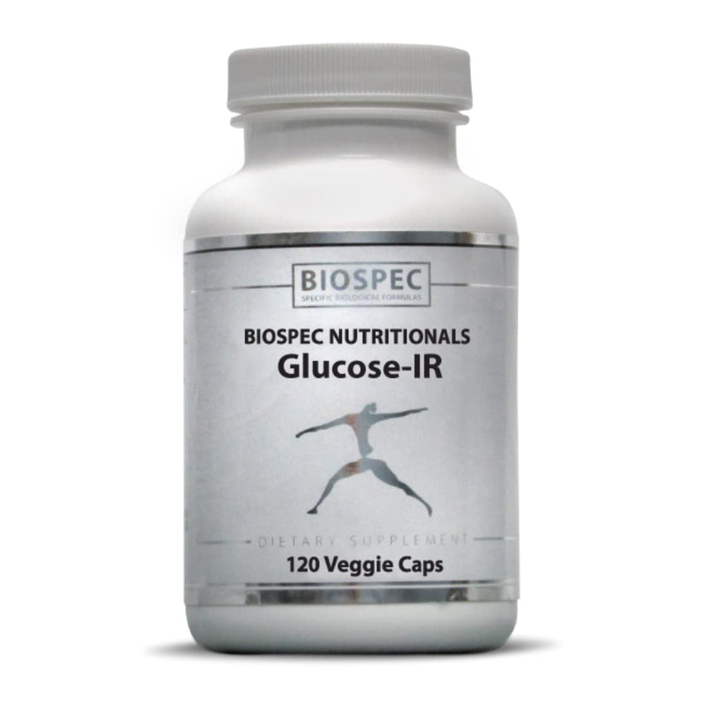 BIOSPEC NUTRITIONALS Glucose-IR bottle label with cinnamon extract for metabolic support.