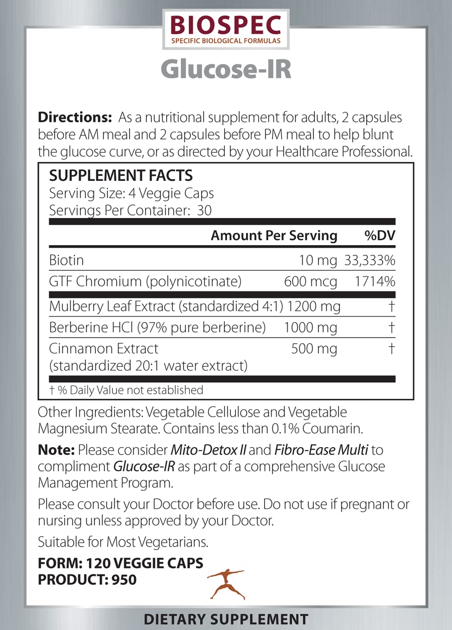 BIOSPEC NUTRITIONALS Glucose-IR capsules closeup showing high-potency pills.