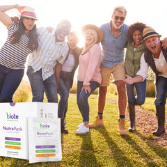 Biote NutraPack label close-up highlights clear guidance for daily use.