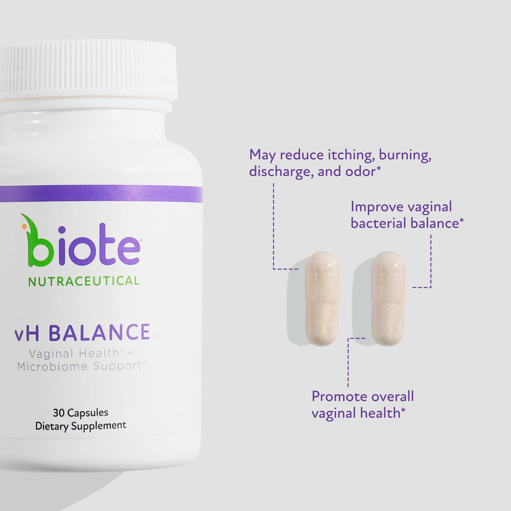 Close-up of Biote vH Balance capsules for easy daily use.