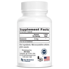 Bio-Tech Pharmacal Melatonin bottle on vanity with soft lighting for bedtime routine