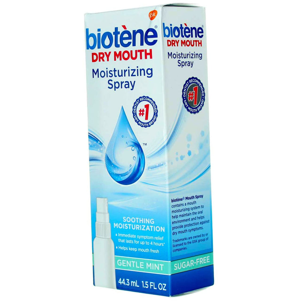 Biotène packaging detail highlights the 1.50 oz bottle and pack size.