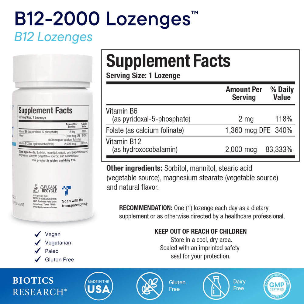 BIOTICS RESEARCH B12-2000 lozenge dissolves quickly for fast absorption.