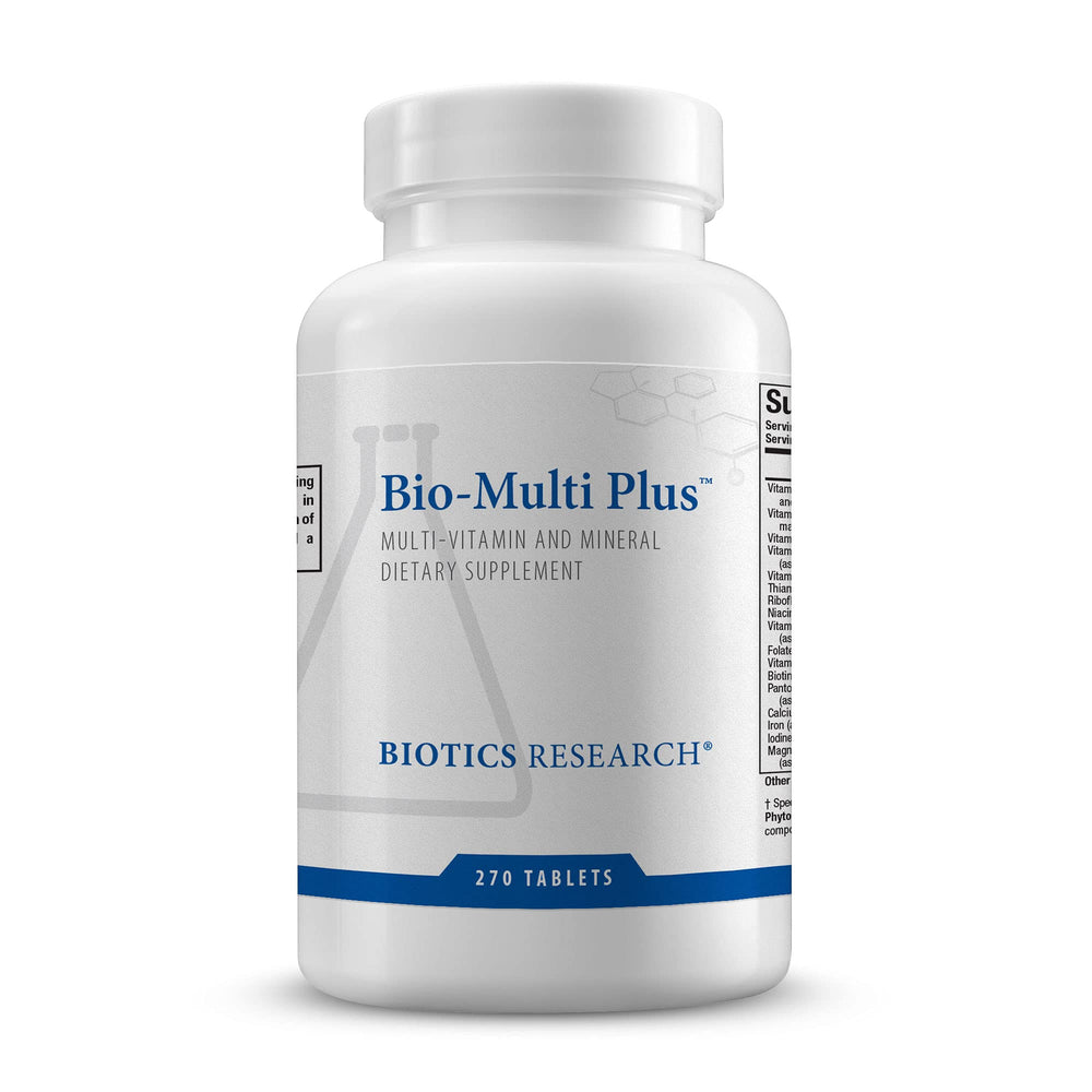 Bio-Multi Plus bottle label and tablets showing daily nutrition support