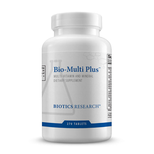 Bio-Multi Plus bottle label and tablets showing daily nutrition support