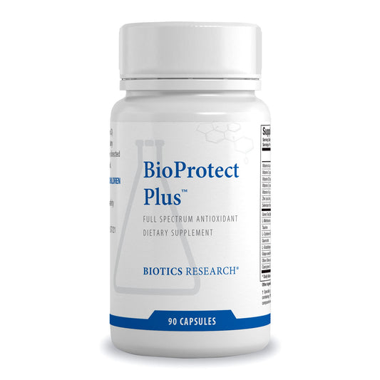 BioProtect Plus bottle front displays the antioxidant formula for daily support.