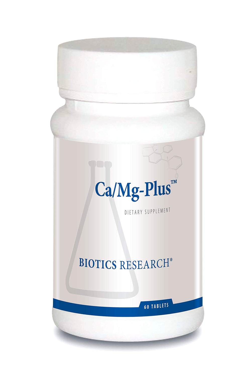 Biotics Research CaMg-Plus bottle front promotes bone and dental health.