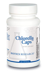 Biotics Research Chlorella capsules bottle for daily nutrient support.