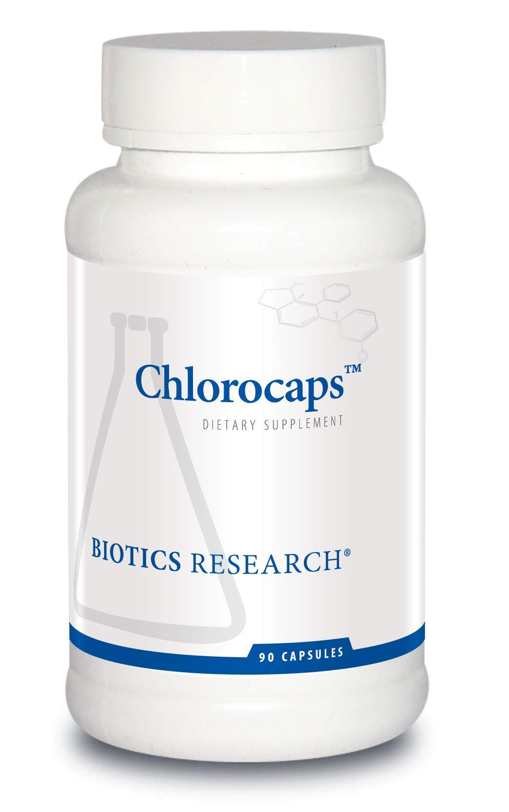 Biotics Research Chlorocaps bottle label highlighting natural antioxidants for daily wellness.