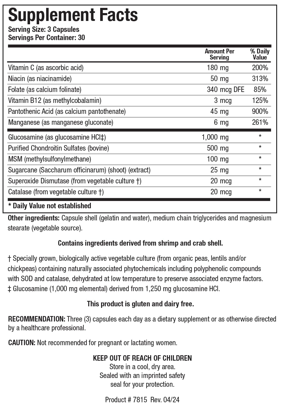 Biotics Research ChondroSamine Plus capsules close-up showing dosage