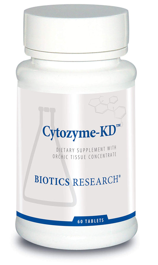 Biotics Research Cytozyme KD bottle shows renal support potential and antioxidant activity.