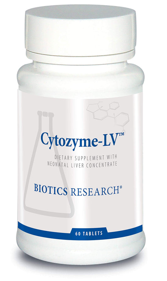 Biotics Research Cytozyme LV neonatal liver bottle showing its liver-support formula.