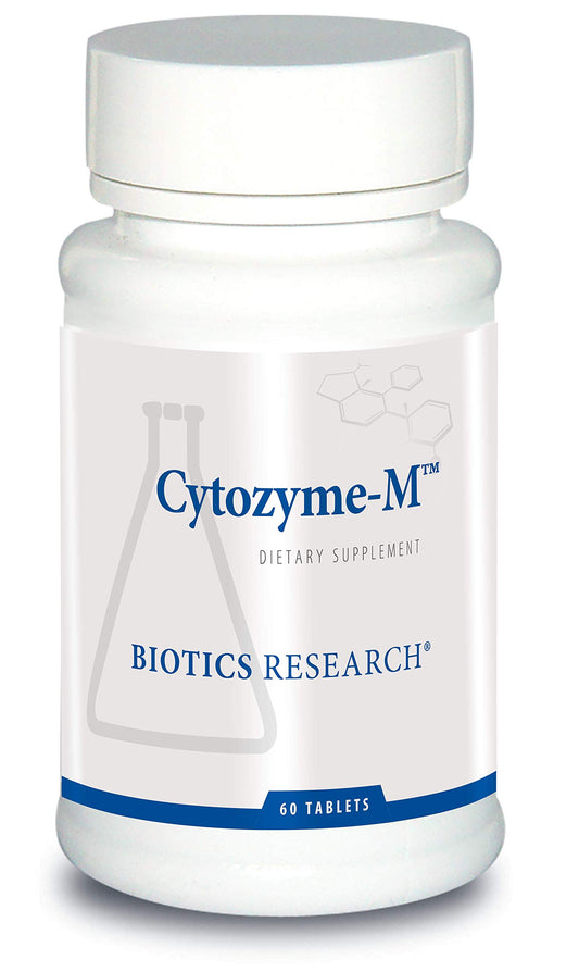 Biotics Research Cytozyme-M bottle highlighting daily male hormone support and antioxidant potential