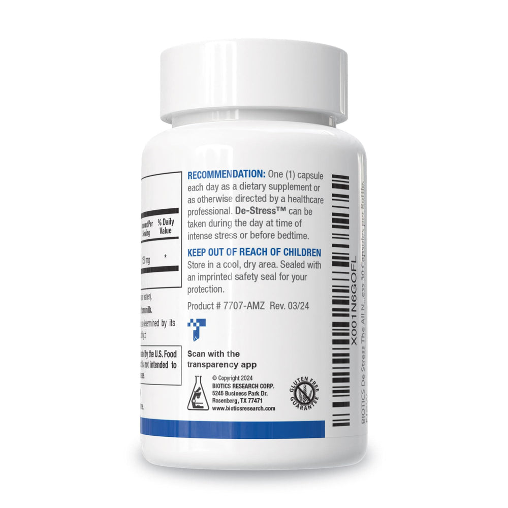 Ingredient highlight showing milk protein hydrolysate with anxiolytic activity reference.