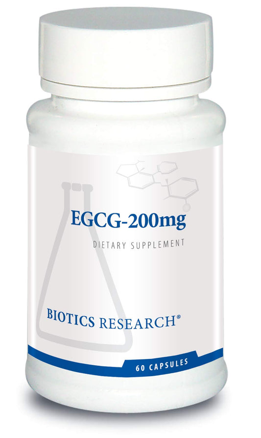Biotics Research EGCG 200 mg bottle with capsules for antioxidant intake.