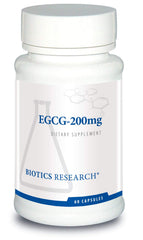 Biotics Research EGCG 200 mg bottle with capsules for antioxidant intake.