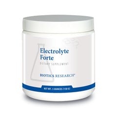 Biotics Research Electrolyte Forte bottle close-up highlights premium formula.