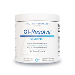 Biotics Research GI Resolve bottle showing a premium gut support blend for daily wellness