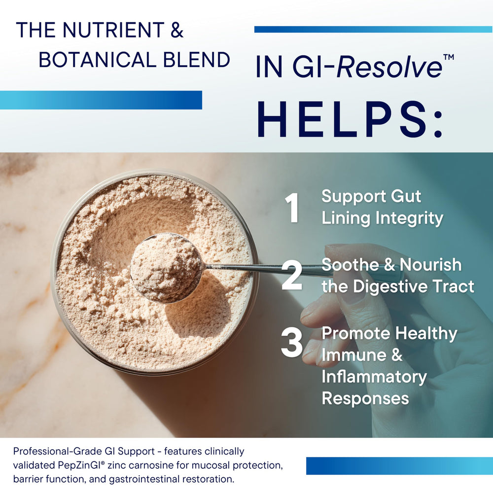 Close-up of GI Resolve label emphasizing USA manufacturing and gluten-free quality