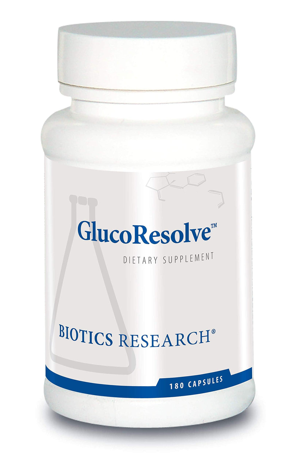 Biotics Research GlucoResolve bottle front, complete daily multivitamin for metabolic support