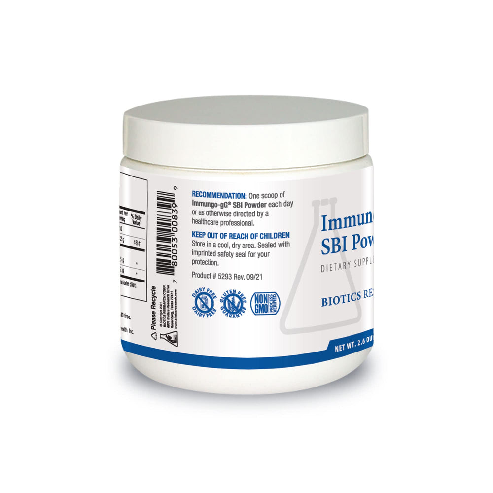 Biotics Research IGG immunoglobulin concentrate powder in a bottle for daily use.