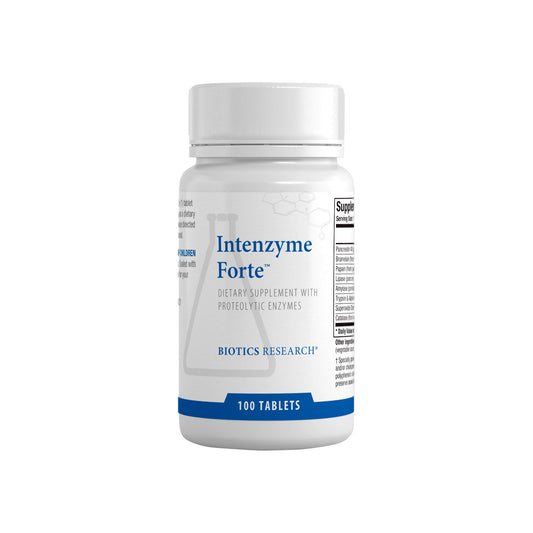 Biotics Research Intenzyme Forte tablets support protein digestion.