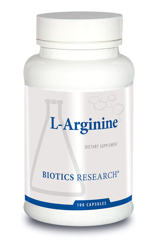 Biotics Research L-Arginine bottle image showing capsules for athletic support