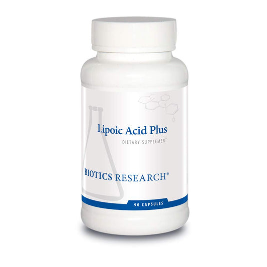 Biotics Research Lipoic Acid Plus bottle with antioxidant-supporting capsules.