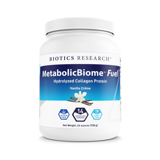 BIOTICS RESEARCH MetabolicBiome Fuel bottle for a convenient daily energy and gut-support shake.