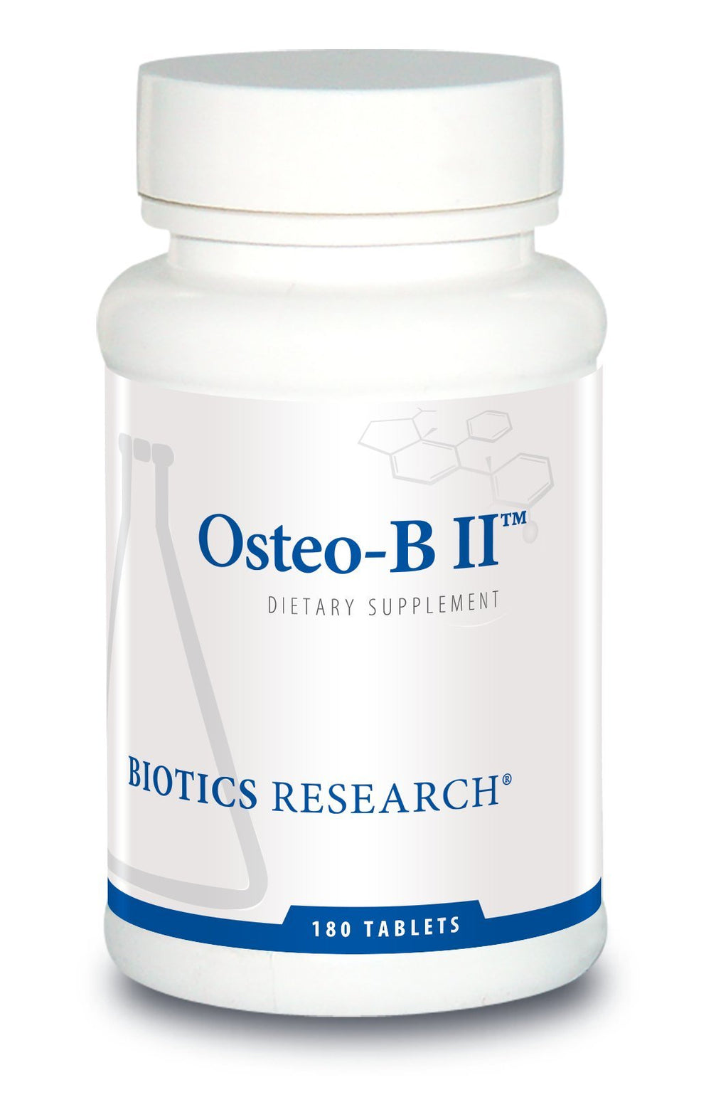 BIOTICS RESEARCH Osteo B II bottle with easy-to-swallow tablets for daily bone support.