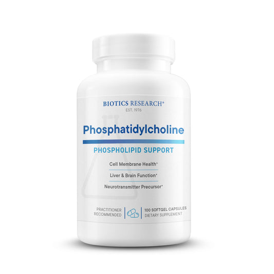 Biotics Research phosphatidylcholine bottle closeup for liver and brain support